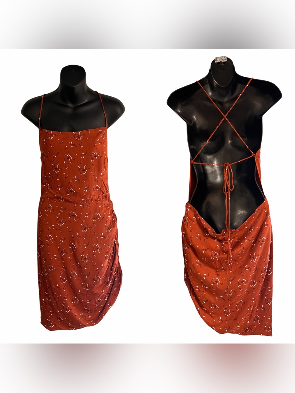 Bardot Rust Floral Ruched Slip Dress NWT Size XL (US 10) Criss Cross Back